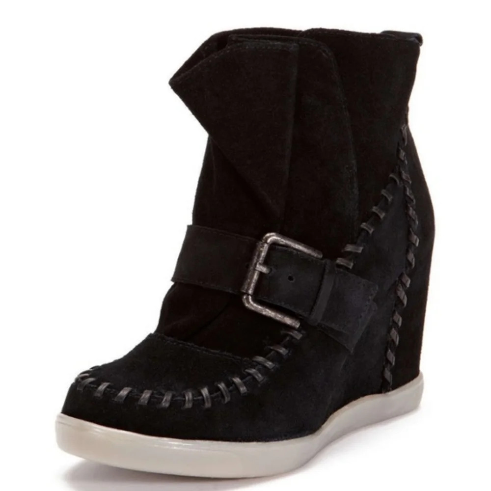 Luxury Rebel Black Suede Cole Wedge Whipstitch Bootie Size Women's 8 39 UK